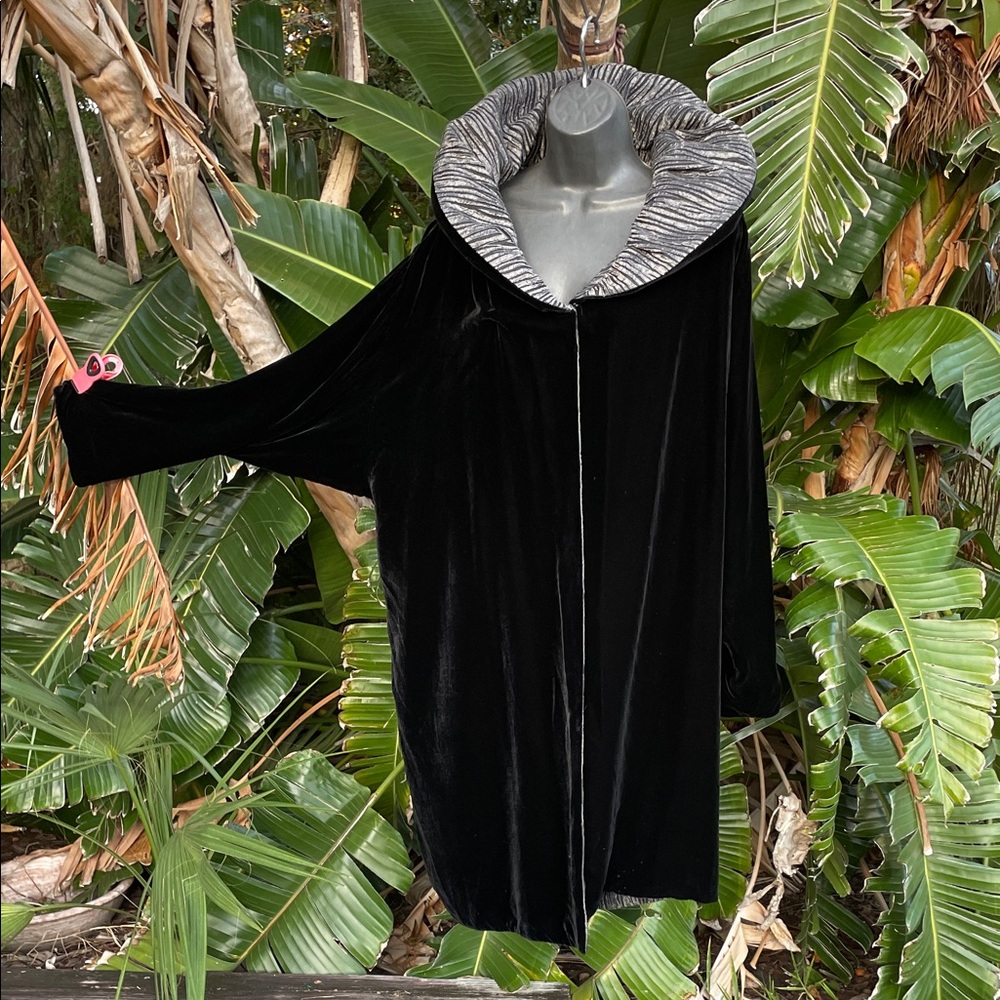 Reversible, black velvet and silver Randolph Duke swing coat